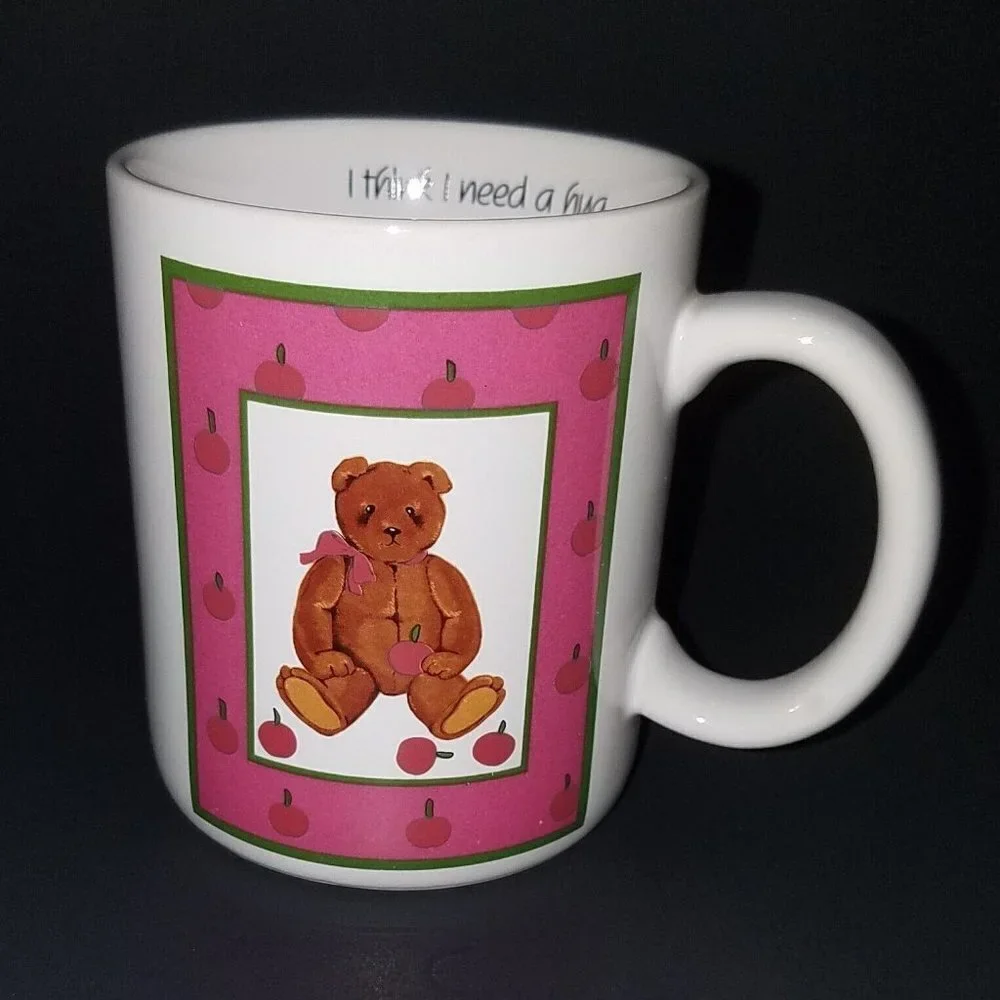 VTG I Think I Need A Hug Mug Brown Teddy Bear Apples Renaissance Cards Japan